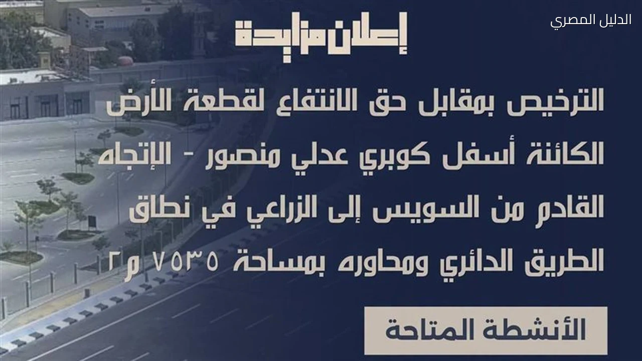مزاد علني الأحد المقبل لاستغلال 7500 متر أسفل كوبري عدلي منصور