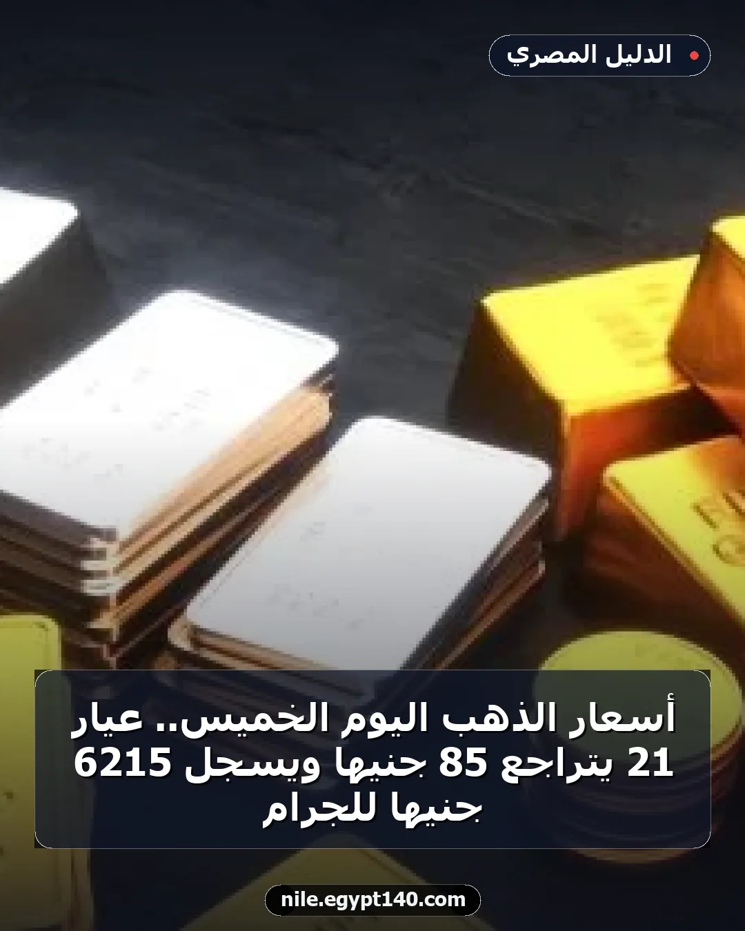 أسعار الذهب اليوم الخميس.. عيار 21 يتراجع 85 جنيها ويسجل 6215 جنيها للجرام