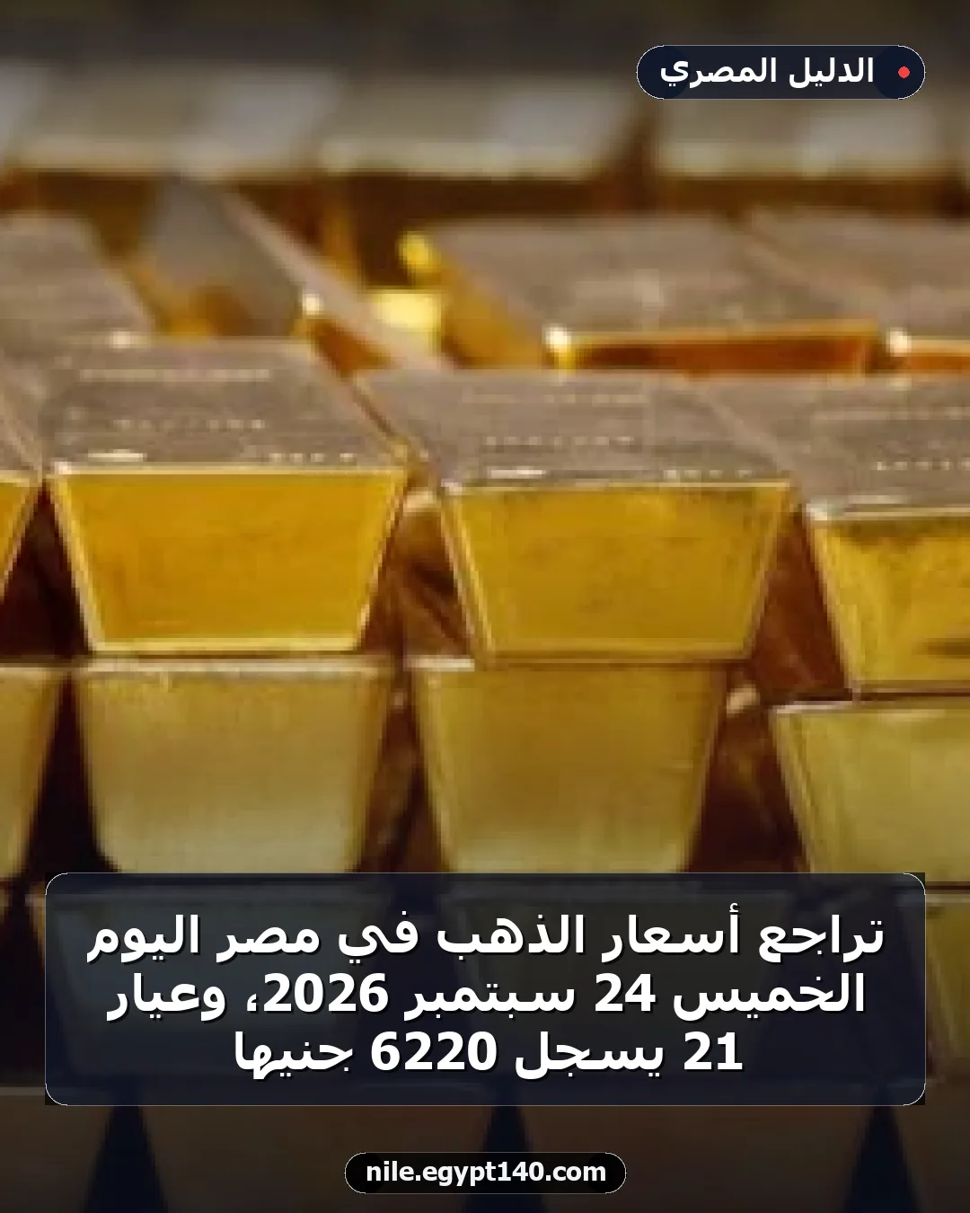 تراجع أسعار الذهب في مصر اليوم الخميس 24 سبتمبر 2026، وعيار 21 يسجل 6220 جنيها