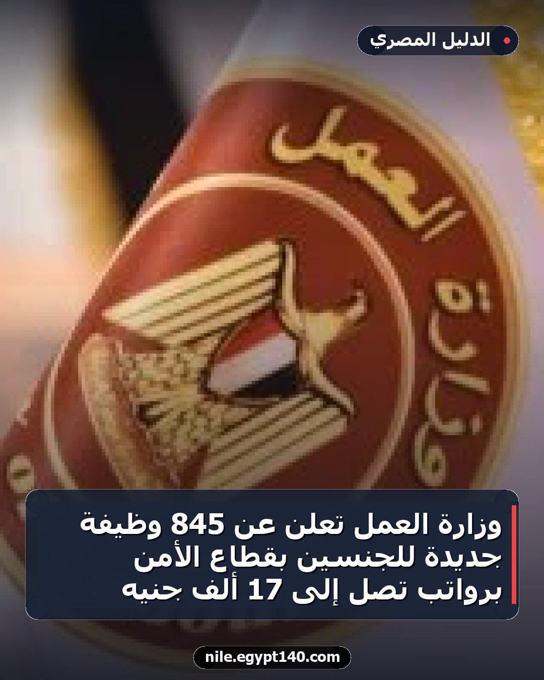 وزارة العمل تعلن عن 845 وظيفة جديدة للجنسين بقطاع الأمن برواتب تصل إلى 17 ألف جنيه