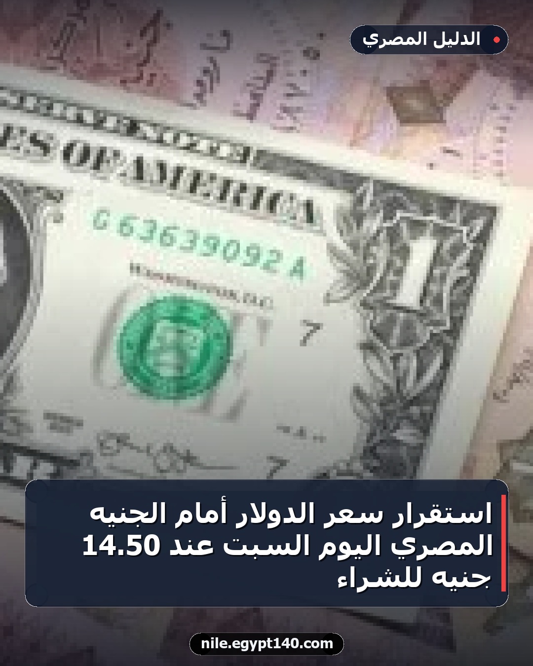 استقرار سعر الدولار أمام الجنيه المصري اليوم السبت عند 50.14 جنيه للشراء