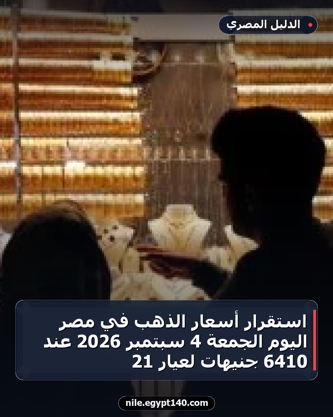 استقرار أسعار الذهب في مصر اليوم الجمعة 4 سبتمبر 2026 عند 6410 جنيهات لعيار 21