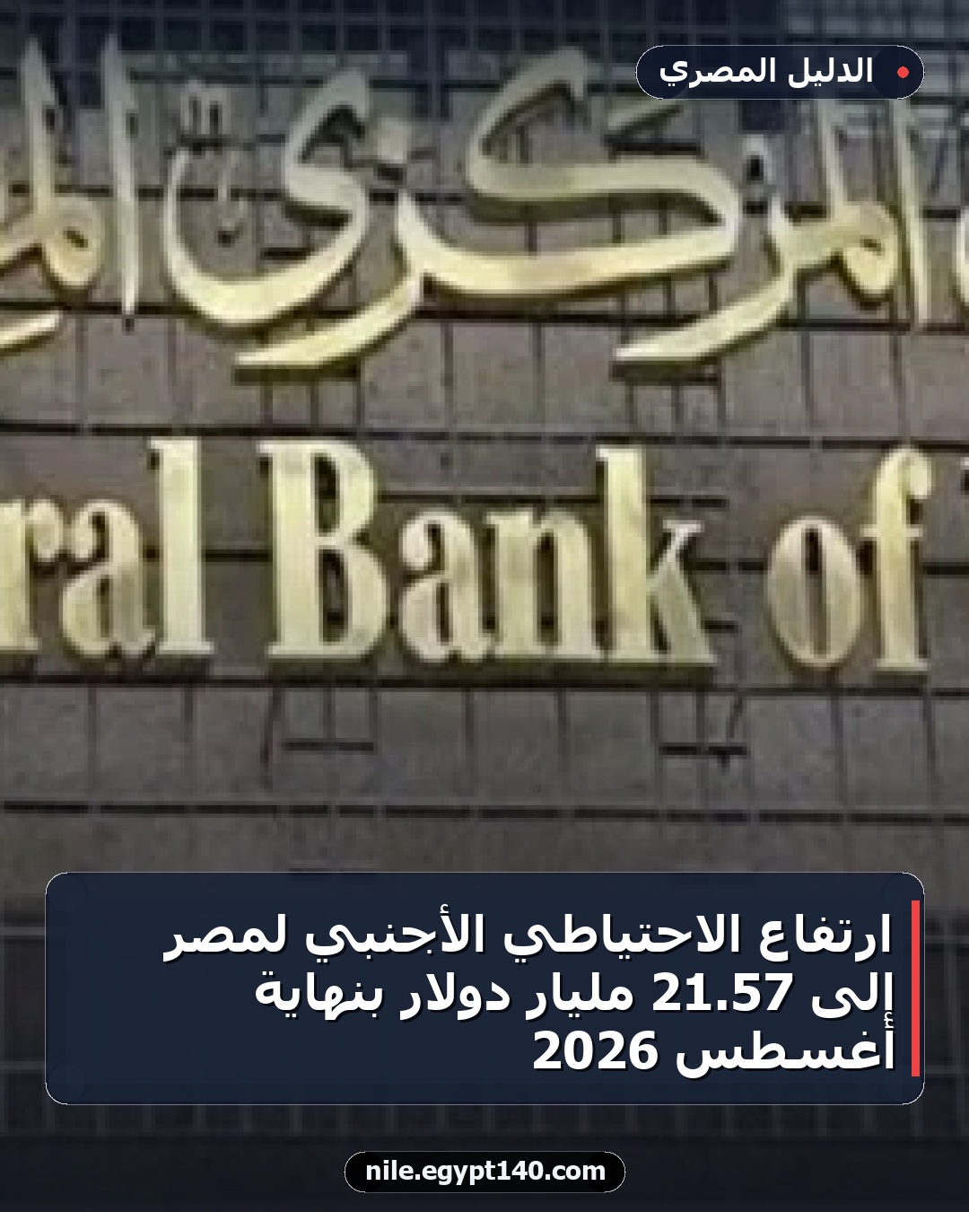 ارتفاع الاحتياطي الأجنبي لمصر إلى 57.21 مليار دولار بنهاية أغسطس 2026